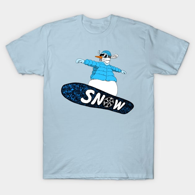 snowman on the board (blue) T-Shirt by justduick